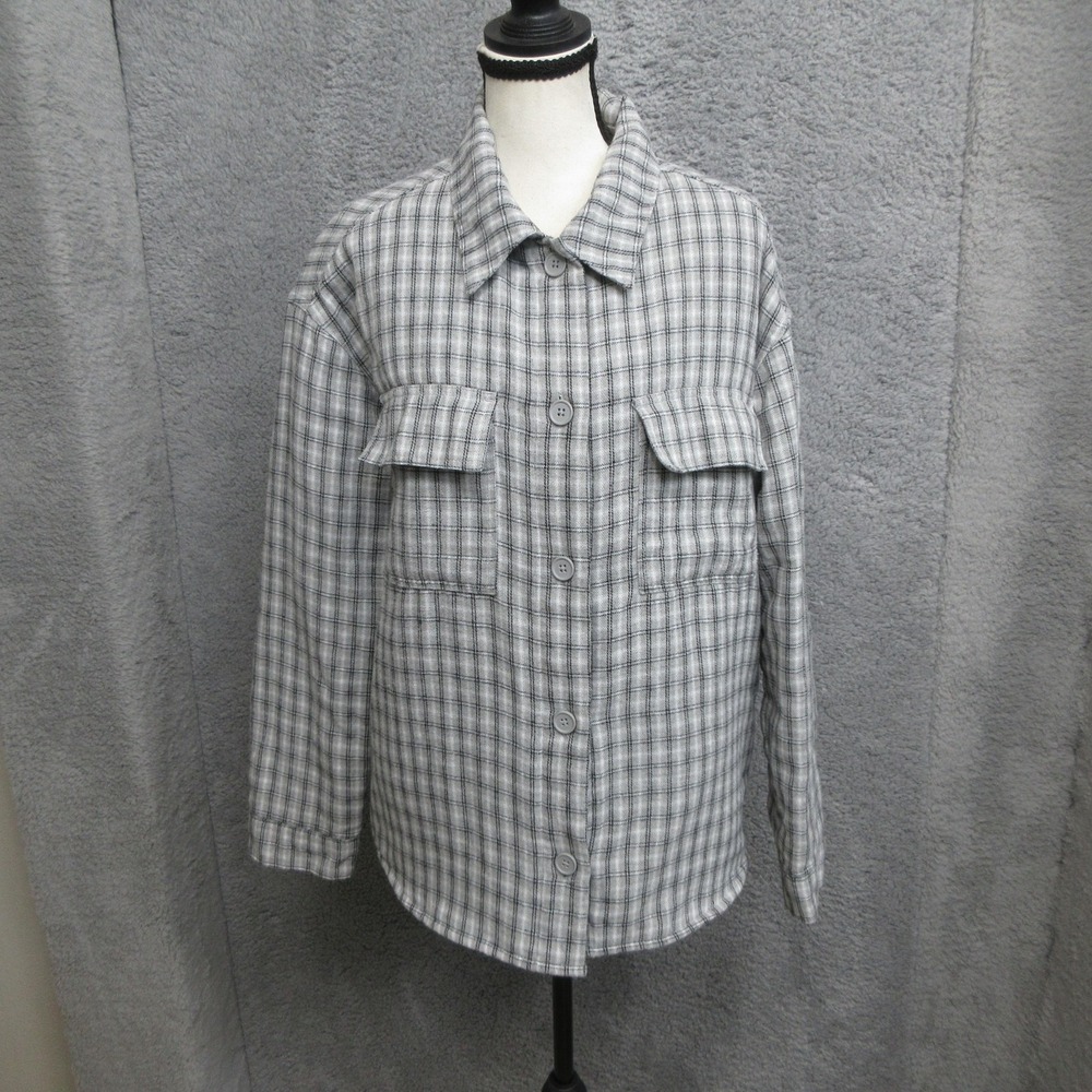 Plaid Quilted Shacket Womens XS/S Gray Oversized Grunge Jacket Y2K Streetwear